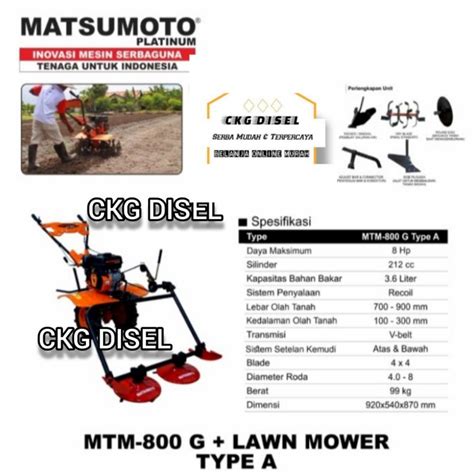 Jual Mesin Traktor Alat Pemotong Rumput Tiller Matsumoto Mtm G