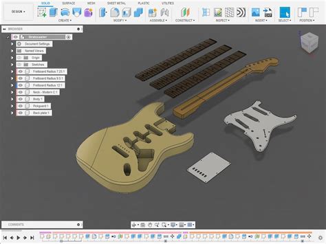 Stratocaster Electric Guitar Body Neck Pickguard Backplate 3D CAD Model