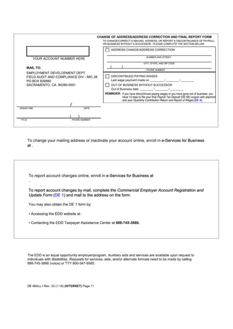 Form De 88all I Change Of Address Address Correction And Final Report