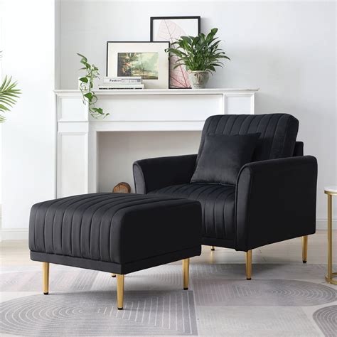 Accent Chair With Ottoman Set Modern Velvet Tufted Upholstered Lounge