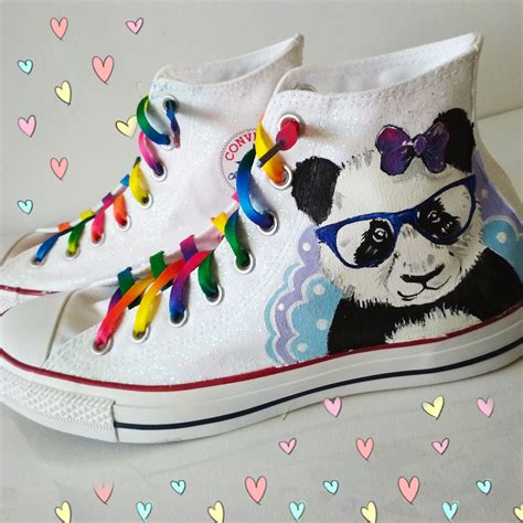 Panda shoes Glitter shoes Custom panda sneakers rainbow | Etsy