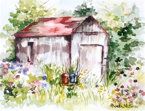 Springtime Barn Watercolor Print Vintage Barn Rustic Barn Etsy Barn Painting Painting