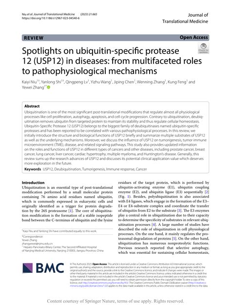 Pdf Spotlights On Ubiquitin Specific Protease Usp In Diseases