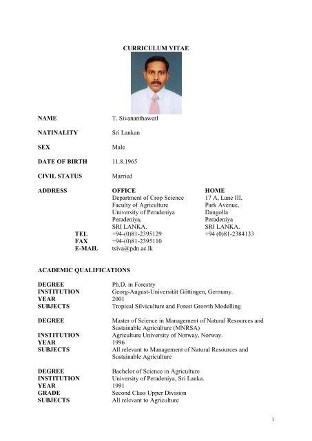 Cv Template In Sri Lanka