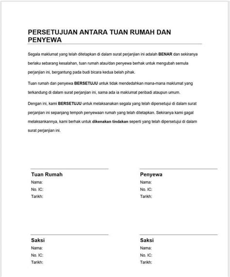 Contoh Surat Perjanjian Sewa Beli Kedai