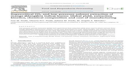 Supercritical Co2 And Low Pressure Solvent Extraction Of Mango