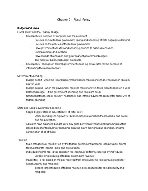 Chapter 9 Fiscal Policy Chapter 9 Fiscal Policy Budgets And Taxes Fiscal Policy And The