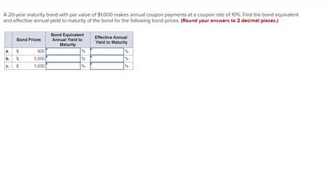 Solved A 20 Year Maturity Bond With Par Value Of 1000