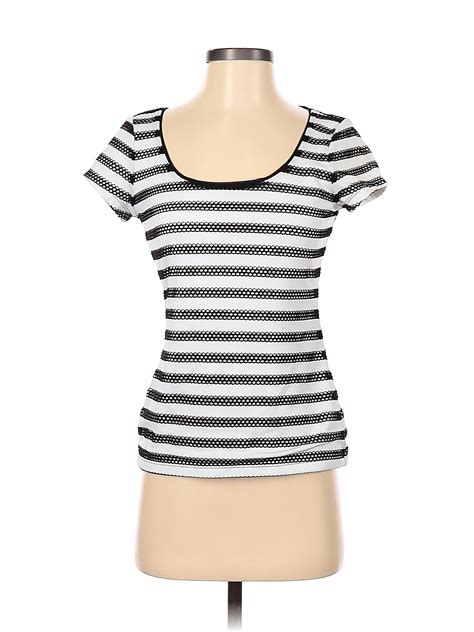 White House Black Market Stripes Color Block White Short Sleeve Blouse