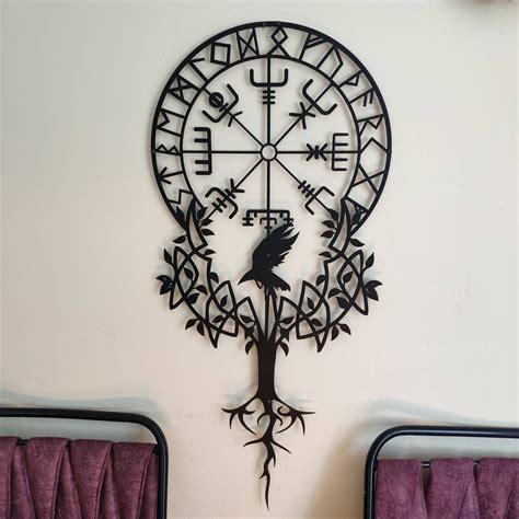 Viking Metal Wall Art Vegvisir Wall Art Viking Symbol Wall Etsy In