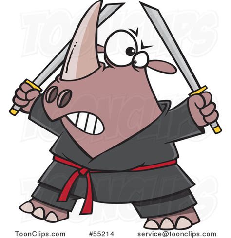 Cartoon Ninja Rhino Holding Swords 55214 By Ron Leishman