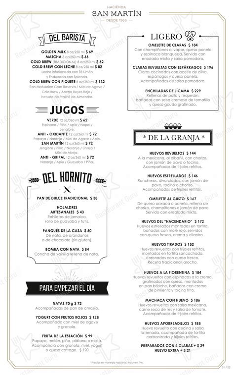 Carta De Restaurante Hacienda San Martin Ocoyoacac