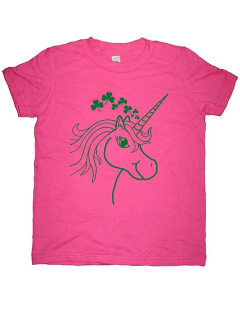 St Patricks Day Girls Shamrock Shirt Unicorn Tee Shirt Top Green 4 Leaf