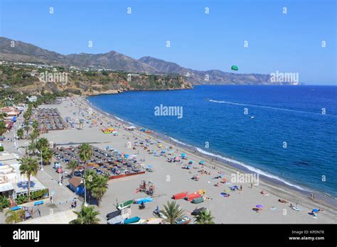 Panoramic View Over Burriana Beach Playa De Burriana In Nerja On The