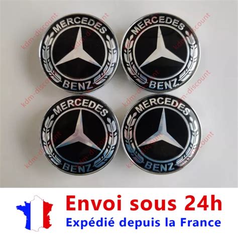 Lot Caches Moyeu Embl Me Mercedes Logo Jantes Centre Roue Noir Mm