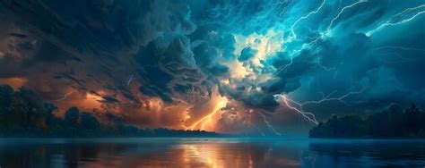 Premium Photo Thunderstorm Over Calm Lake