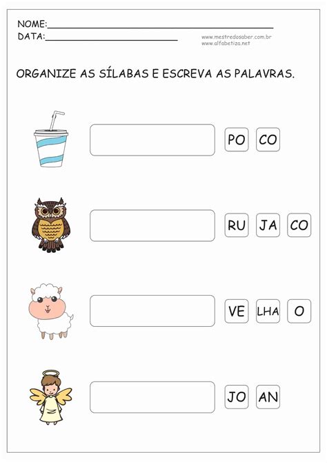 Atividades de Alfabetização Sílabas Mestre do Saber