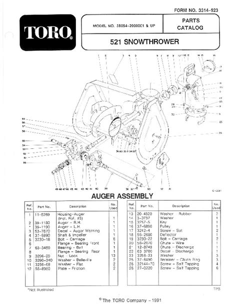 Toro 38054 521 Snowblower Manual 1992