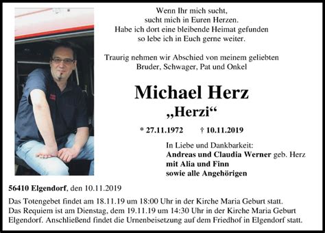 Traueranzeigen Von Michael Herz Rz Trauer De