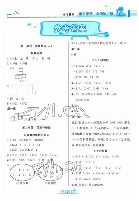 2023年阳光课堂金牌练习册五年级数学下册人教版答案——青夏教育精英家教网——