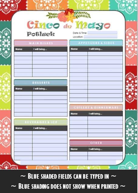 Cinco De Mayo Printable Potluck Sign Up Sheet X Fillable Pdf