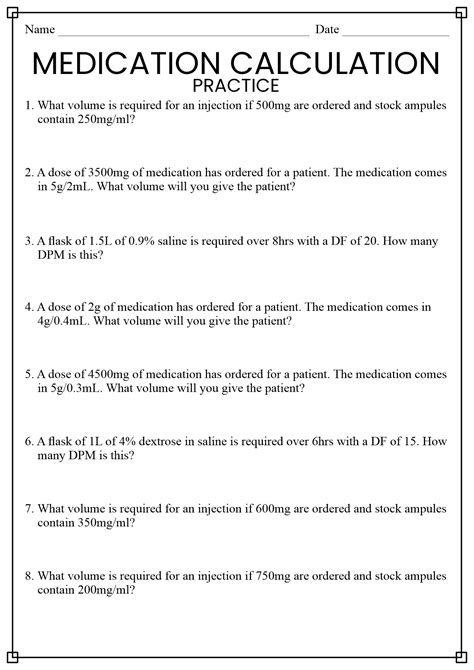 Paramedic Med Math Practice Worksheets With Answers Printable Word Searches