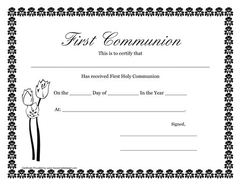 First Communion Certificate Template Black Download Printable Pdf