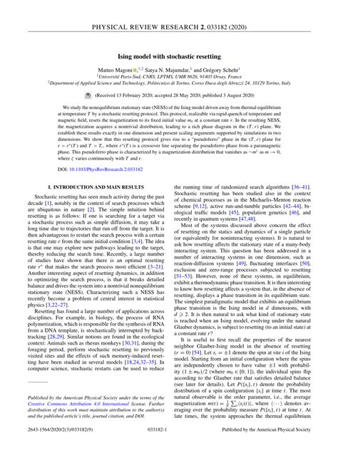 Pdf Ising Model With Stochastic Resetting