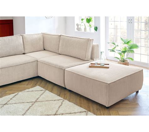 Canap D Angle Fixe Modulable Xl Nihad Tissu Velours C Tel Avec Pouf