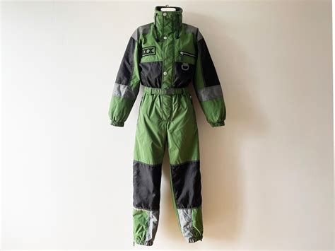 90s One Piece Ski Suit Green Snowsuit Outdoor Winter Sports Wear Snow Gear Jumpsuit