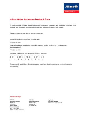 Fillable Online Allianz Global Assistance Feedback Form Fax Email Print