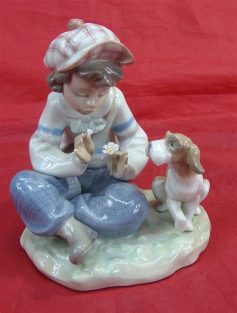 Vintage 1986 Lladro I Hope She Does Figurine Boy Dog Picking Daisy