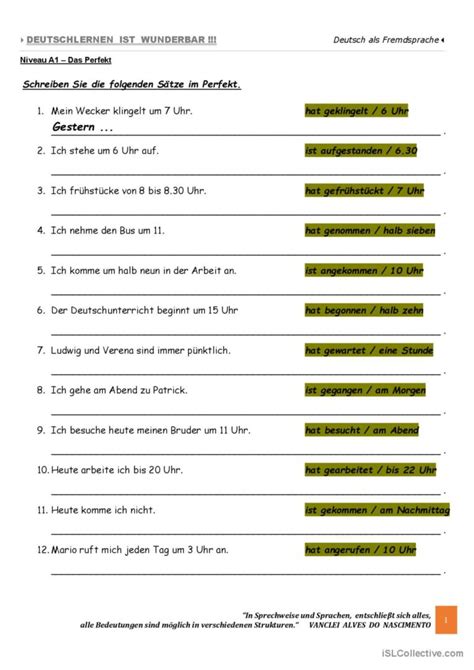 A1 Das Perfekt Schreiben Sie Sät English ESL worksheets pdf doc