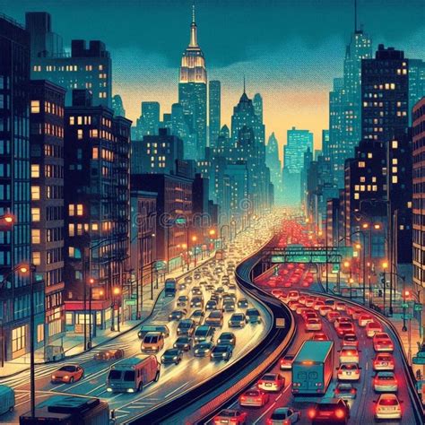 Night City Highway Image Of Streetlights And Headlights Light Up The