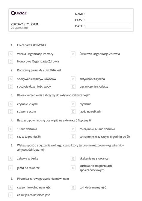 Ponad 50 Nauka O Zdrowiu Arkuszy Roboczych Dla Klasa 5 W Quizizz