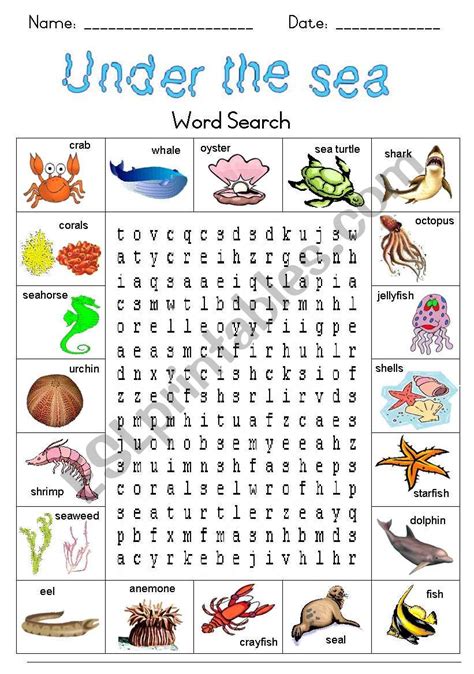 Under The Sea Word Search Esl Worksheet By Joeyb1