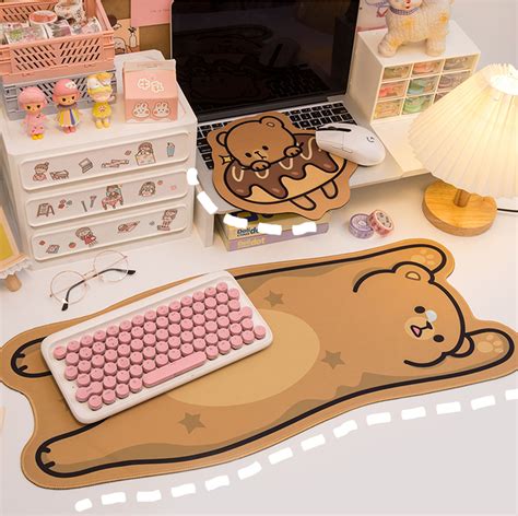 Kawaii Brown Bear Work Mouse Keyboard Desk Pad Desktop Mat Desk Pad