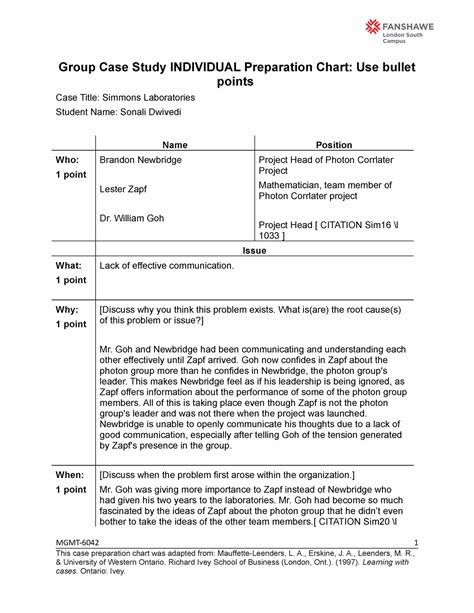 Mgmt Group Case Assignment Individual Preparation Chart