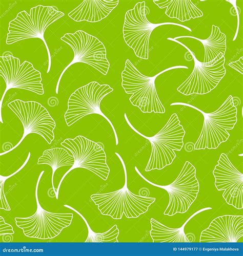 Seamless Pattern With Gingko Leaves Ornate On Green Stock Vector