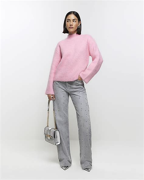 Pink High Neck Jumper River Island