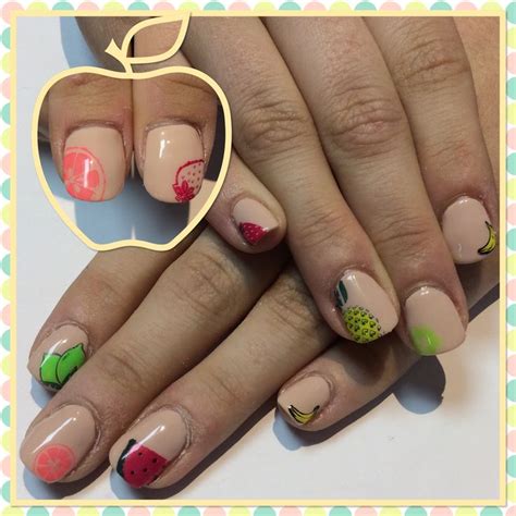 Fruity Nails With Moyou Tropical Stamping Plate On Nude Cnd Shellac