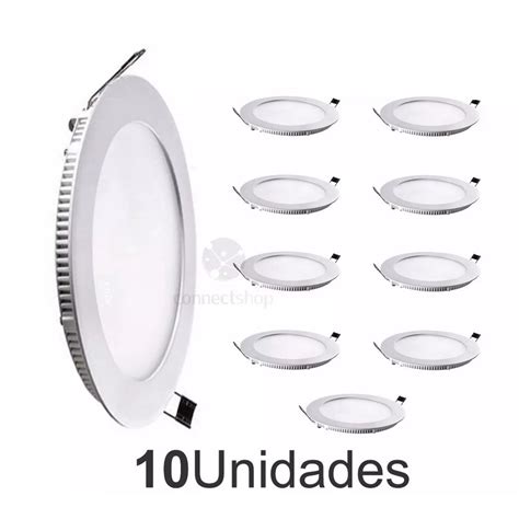 10 Painel Plafon Luminária Led Redondo Embutir Slim 18w 6500k em