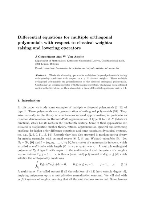 (PDF) Differential equations for multiple orthogonal polynomials with respect to classical ...