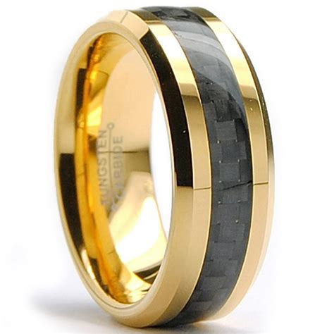 Ringwright Co Mens Goldtone Tungsten Ring Wedding Band Black Carbon Fiber 8mm Sizes 7 15