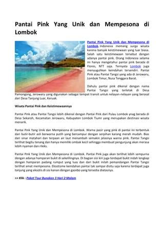 Pantai Pink Yang Unik Dan Mempesona Di Lombok PDF