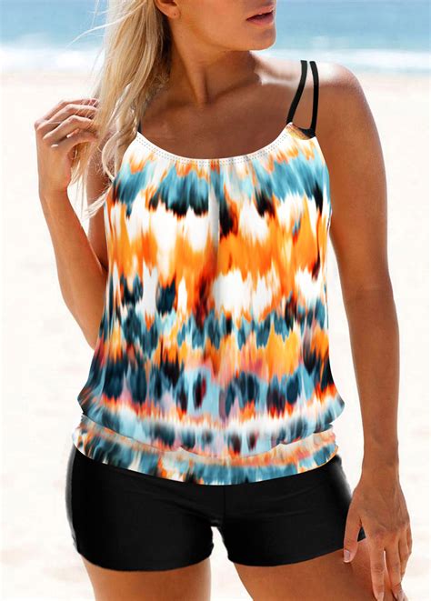 Tie Dye Print Multi Color Double Straps Tankini Top Usd