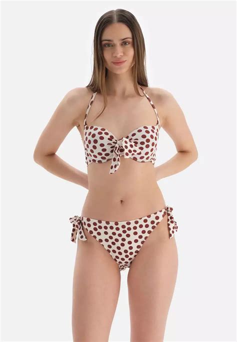DAGİ Brown Retro Bikini Top Bikini Top Polka dot Printed Half padded