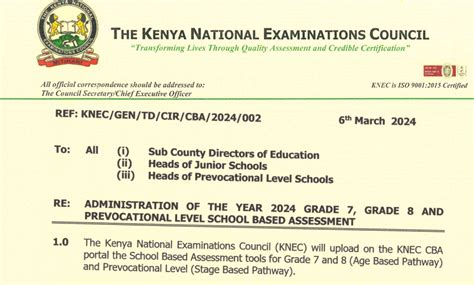 Knec Circular Guiding Assessment Of Grade And Cbc Teachers Online