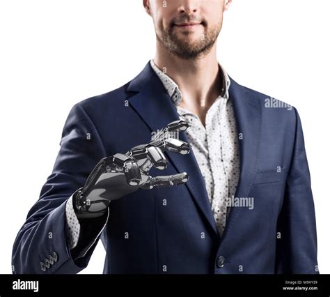 Businessman With Robotic Hand Prosthesis Concept 3d Rendering Stock