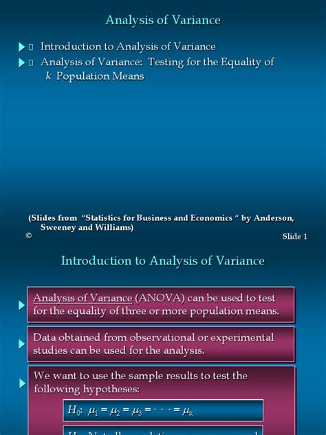 Analysis Of Variance Introduction To Analysis Of Variance Analysis Of